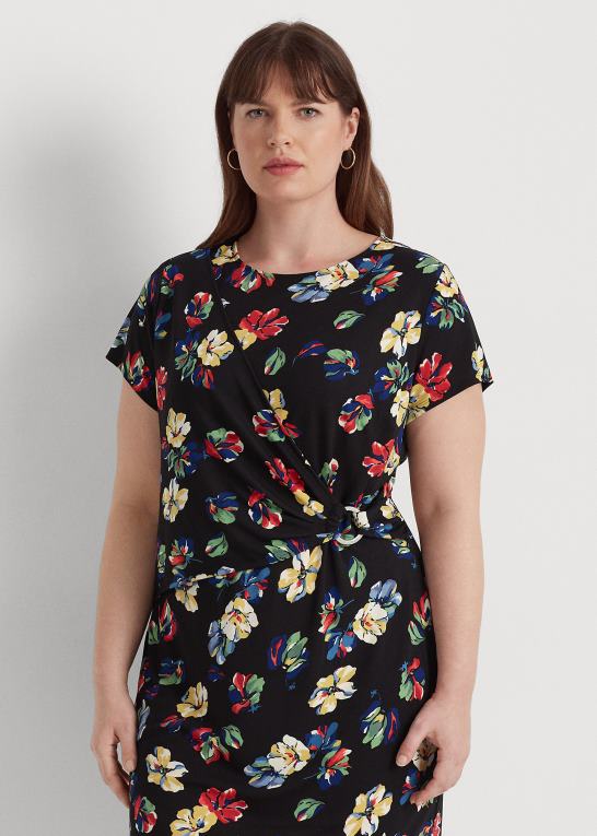sort multi Kvinder Ralph Lauren blomstret jersey-kjole med korte ærmer Z426B9483