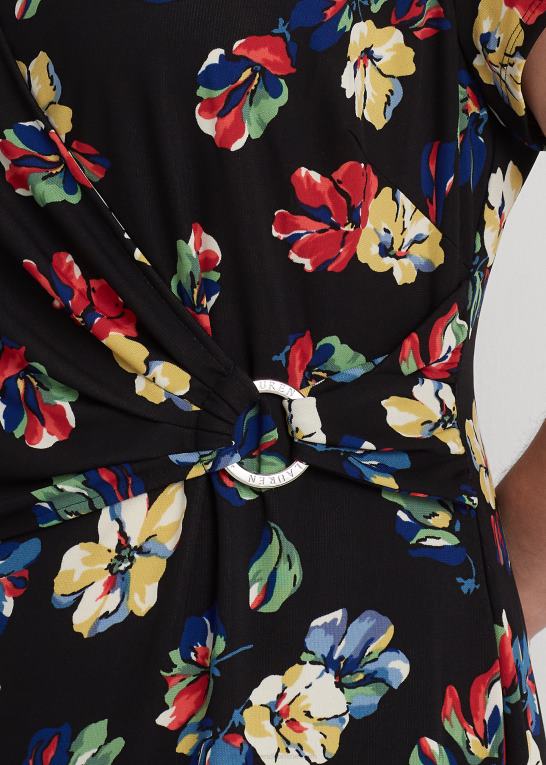 sort multi Kvinder Ralph Lauren blomstret jersey-kjole med korte ærmer Z426B9483