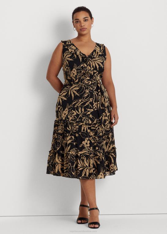 sort/tan Kvinder Ralph Lauren print crinkle georgette kjole Z426B4961