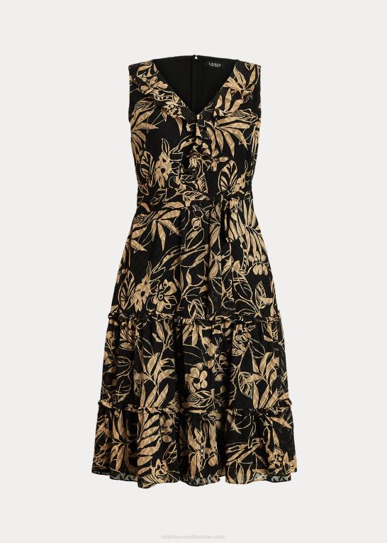 sort/tan Kvinder Ralph Lauren print crinkle georgette kjole Z426B4961