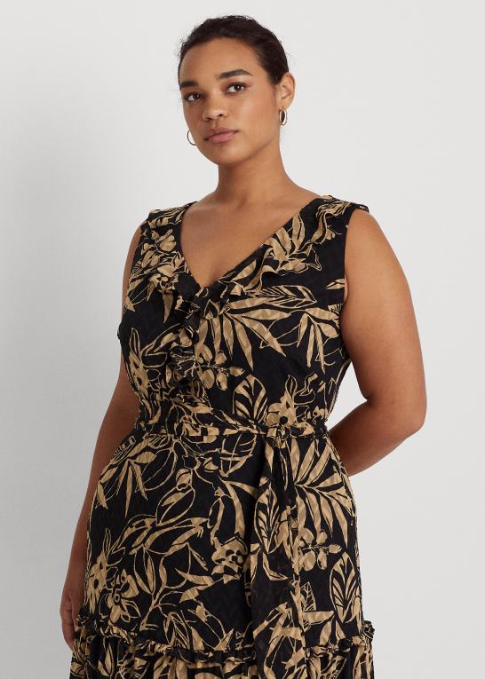 sort/tan Kvinder Ralph Lauren print crinkle georgette kjole Z426B4961
