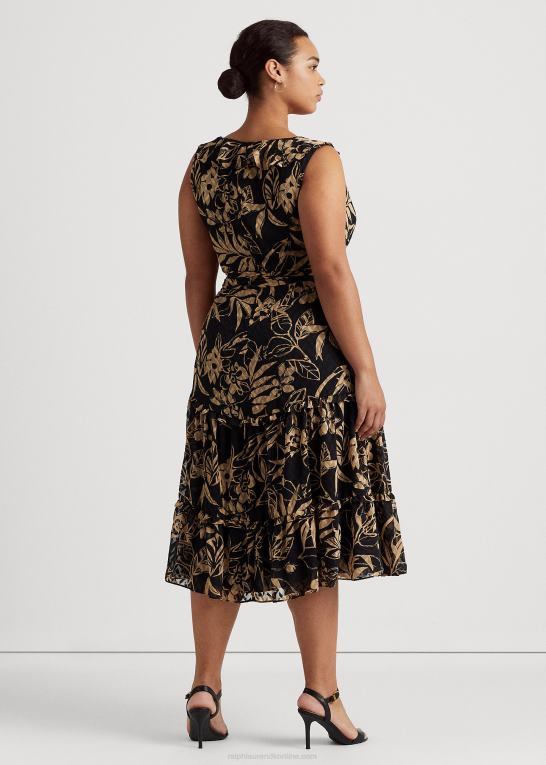 sort/tan Kvinder Ralph Lauren print crinkle georgette kjole Z426B4961
