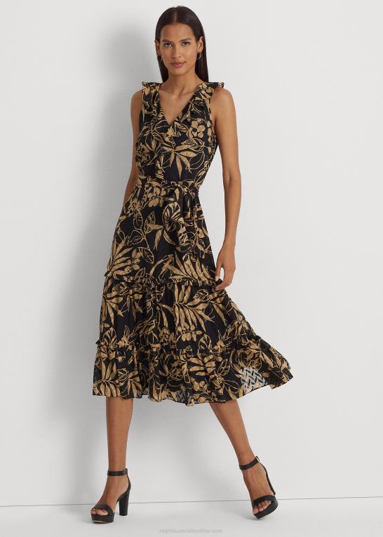 sort/tan Kvinder Ralph Lauren print crinkle georgette kjole Z426B9506