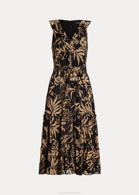 sort/tan Kvinder Ralph Lauren print crinkle georgette kjole Z426B9506