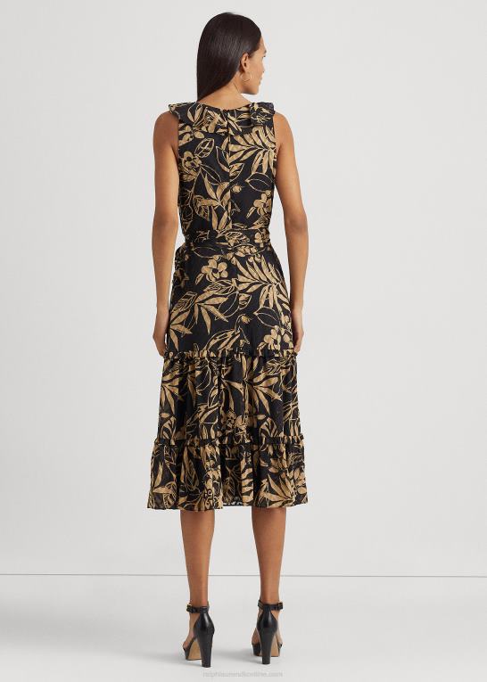 sort/tan Kvinder Ralph Lauren print crinkle georgette kjole Z426B9506