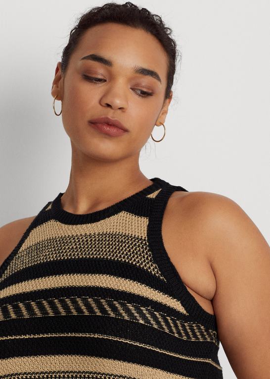 sort/tan Kvinder Ralph Lauren stribet ærmeløs sweaterkjole Z426B4772