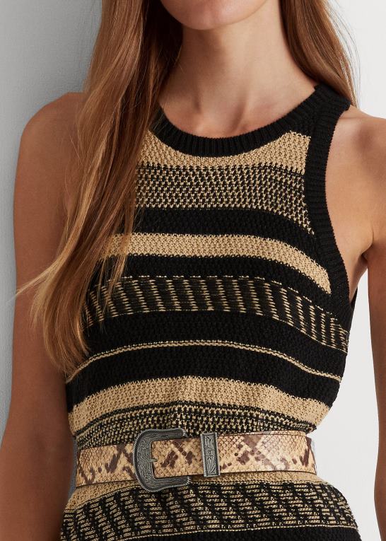 sort/tan Kvinder Ralph Lauren stribet ærmeløs sweaterkjole Z426B4852