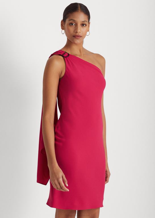 sport pink Kvinder Ralph Lauren georgette en-skulder cocktailkjole Z426B3900