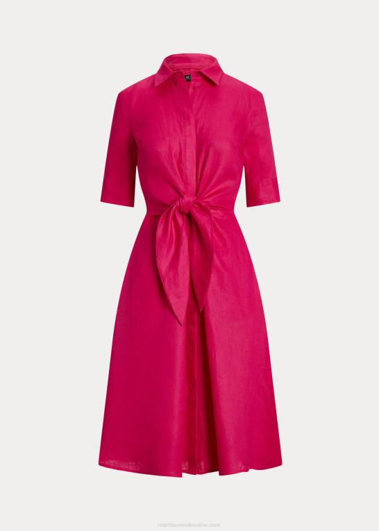 sport pink Kvinder Ralph Lauren skjortekjole i linned foran Z426B3840