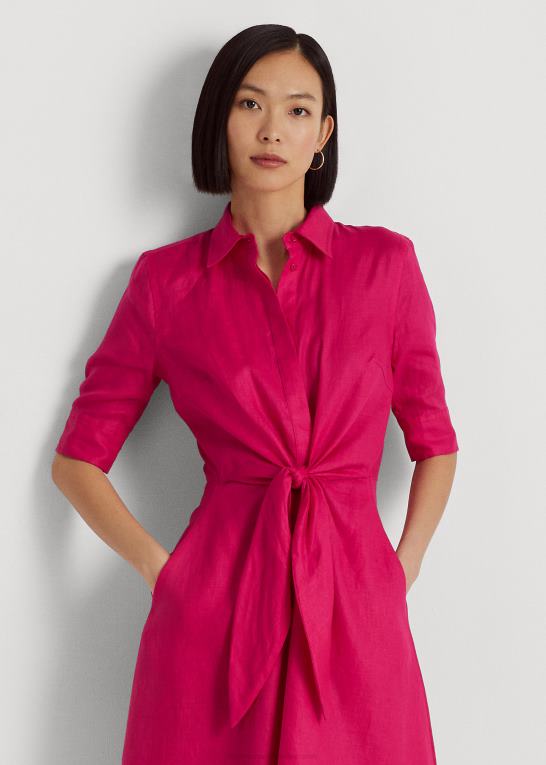 sport pink Kvinder Ralph Lauren skjortekjole i linned foran Z426B3840