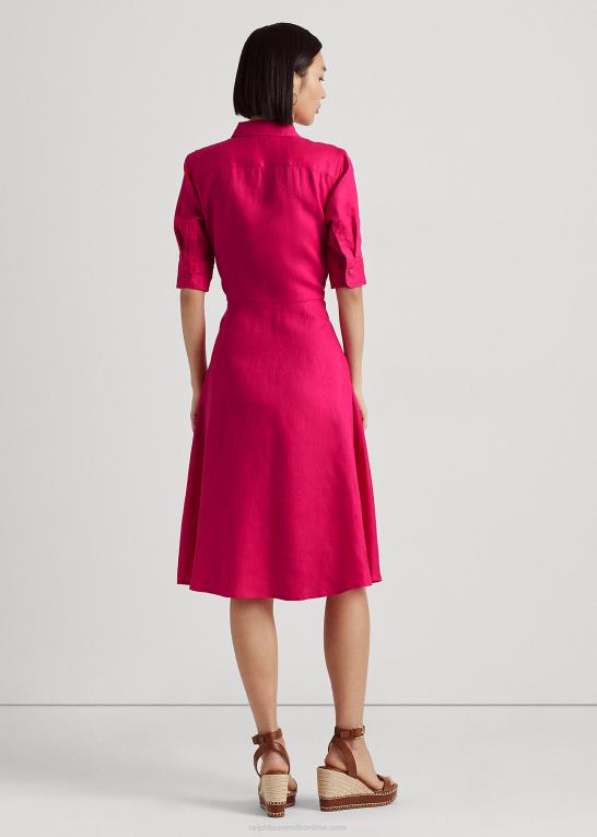 sport pink Kvinder Ralph Lauren skjortekjole i linned foran Z426B3840