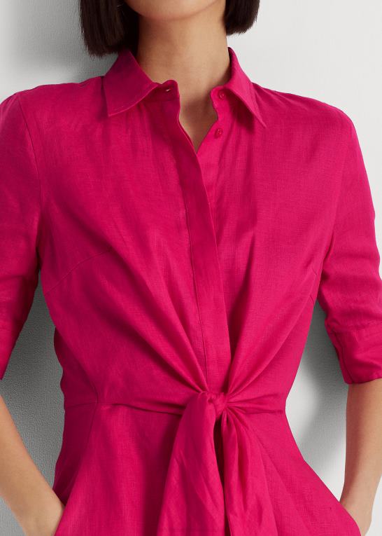 sport pink Kvinder Ralph Lauren skjortekjole i linned foran Z426B3840