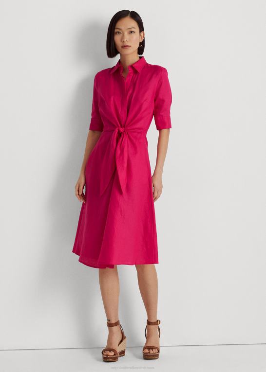 sport pink Kvinder Ralph Lauren skjortekjole i linned foran Z426B4316