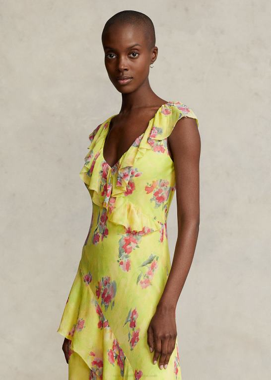 vandmærke blomsterprint Kvinder Ralph Lauren flæsede blomstret georgette maxidress Z426B3001