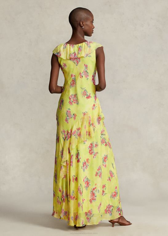 vandmærke blomsterprint Kvinder Ralph Lauren flæsede blomstret georgette maxidress Z426B3001