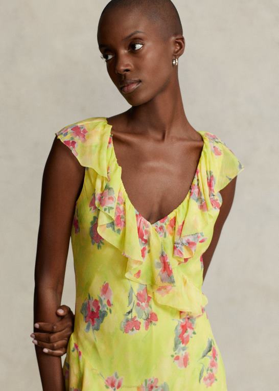 vandmærke blomsterprint Kvinder Ralph Lauren flæsede blomstret georgette maxidress Z426B3001