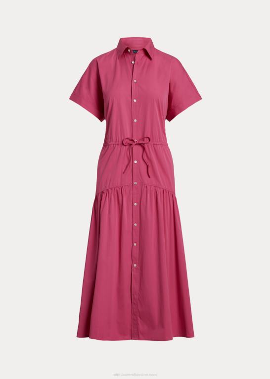 varm fuschia Kvinder Ralph Lauren skjortekjole i bomuld med snoretræk Z426B2975