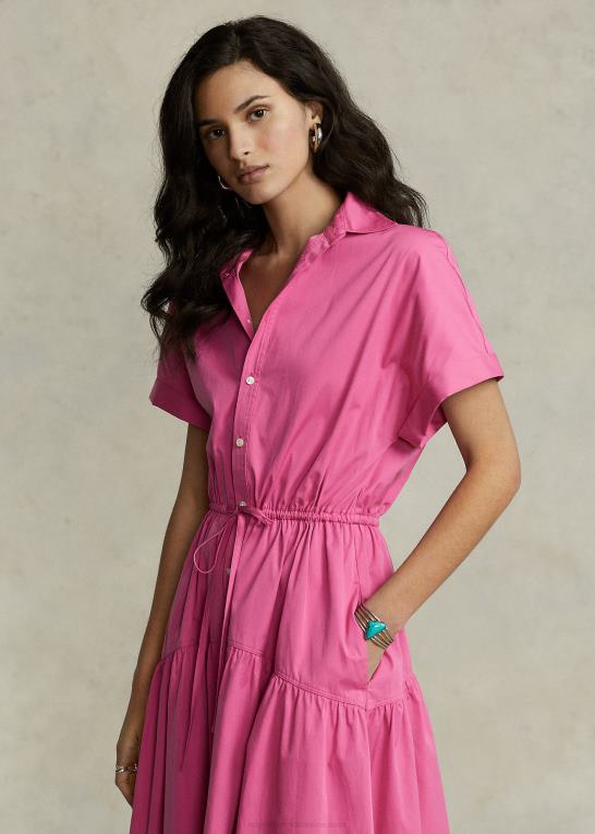 varm fuschia Kvinder Ralph Lauren skjortekjole i bomuld med snoretræk Z426B2975