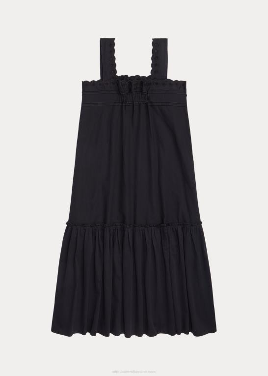 vintage sort Kvinder Ralph Lauren øjebroderet kjole i flæser i bomuld Z426B3621
