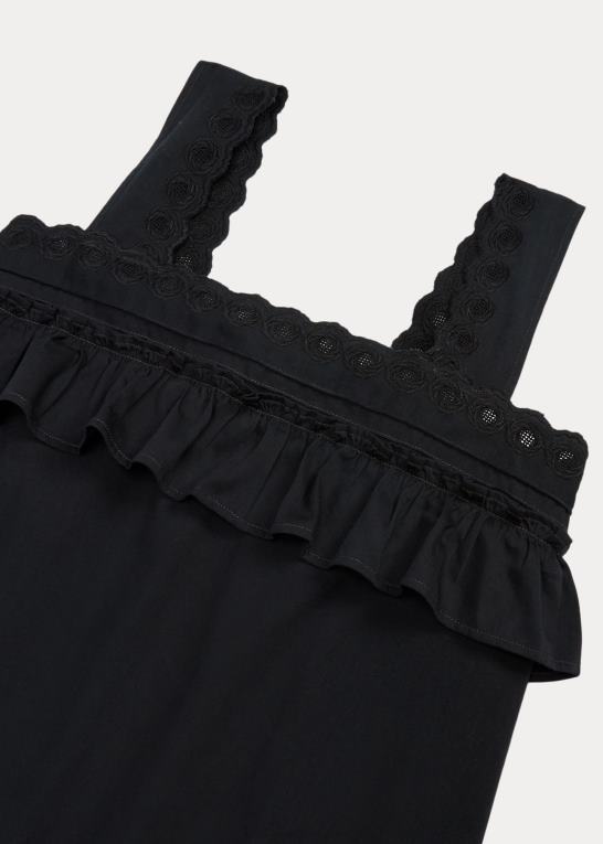 vintage sort Kvinder Ralph Lauren øjebroderet kjole i flæser i bomuld Z426B3621