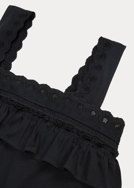 vintage sort Kvinder Ralph Lauren øjebroderet kjole i flæser i bomuld Z426B3621