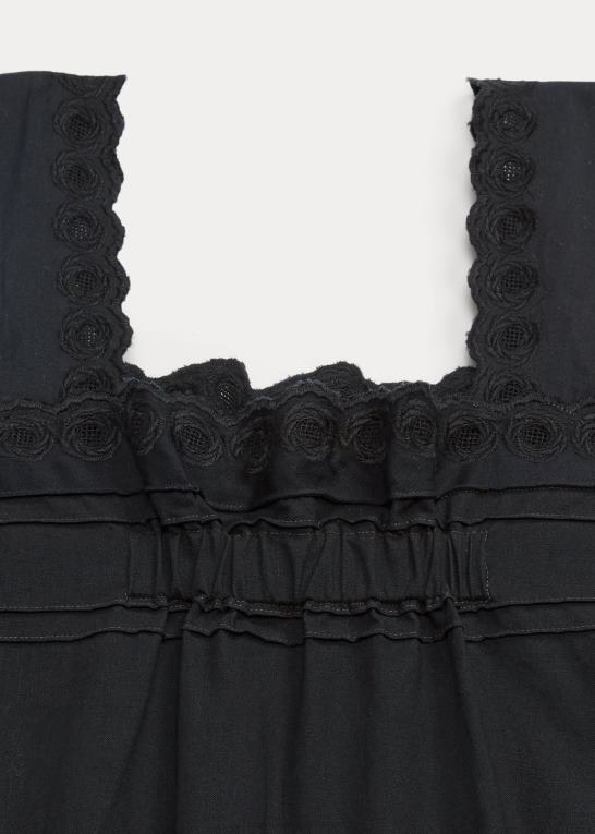 vintage sort Kvinder Ralph Lauren øjebroderet kjole i flæser i bomuld Z426B3621