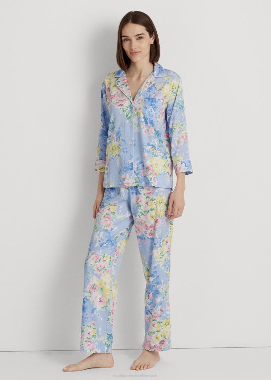 blå blomster Kvinder Ralph Lauren blomstret satin sovesæt Z426B4130