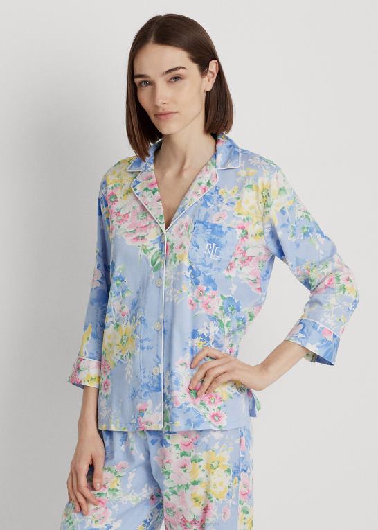 blå blomster Kvinder Ralph Lauren blomstret satin sovesæt Z426B4462