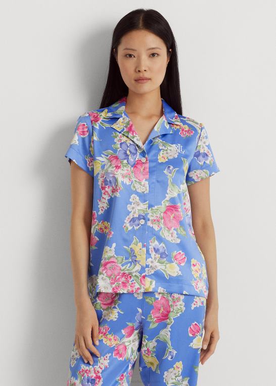 blå blomster Kvinder Ralph Lauren blomstret satin sovesæt Z426B9421