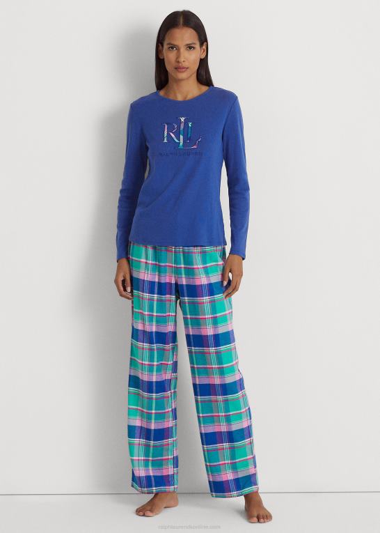 blå plaid Kvinder Ralph Lauren plaid langærmet pyjamassæt Z426B9576