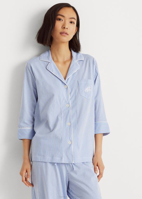 blå stribe Kvinder Ralph Lauren sovesæt i bomuld Z426B4236