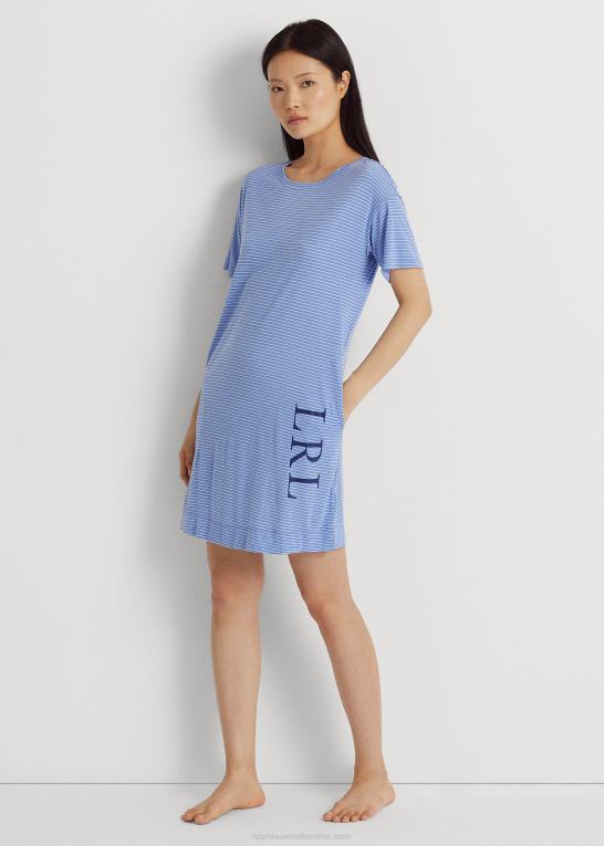 blå stribe Kvinder Ralph Lauren stribet jersey sove-t-shirt med logo Z426B3953