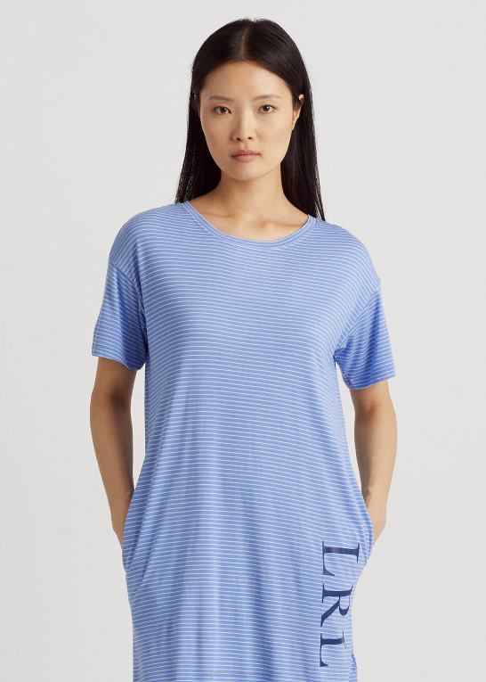 blå stribe Kvinder Ralph Lauren stribet jersey sove-t-shirt med logo Z426B3953