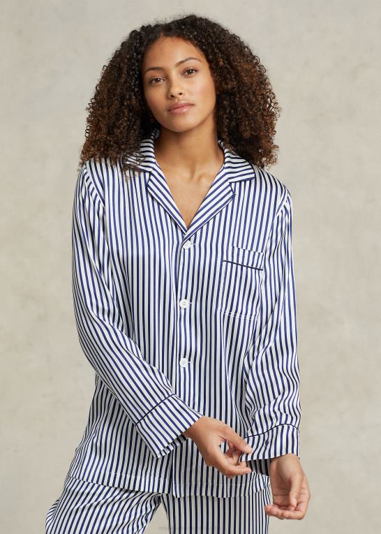 blå striber Kvinder Ralph Lauren stribet stretch silke langærmet pj sæt Z426B2999