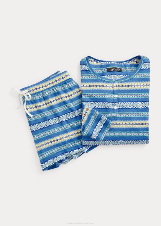 blåt tryk Kvinder Ralph Lauren fair isle jersey boxer pyjamas sæt Z426B9577