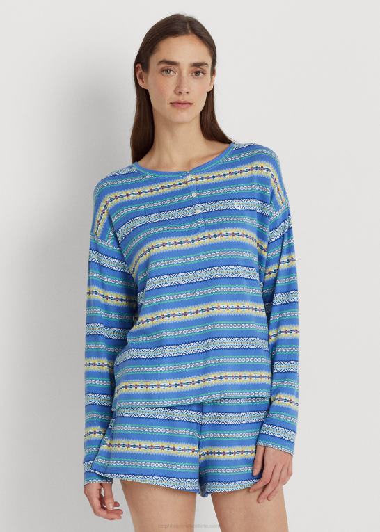 blåt tryk Kvinder Ralph Lauren fair isle jersey boxer pyjamas sæt Z426B9577