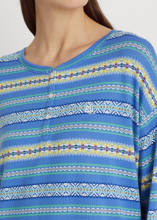 blåt tryk Kvinder Ralph Lauren fair isle jersey boxer pyjamas sæt Z426B9577