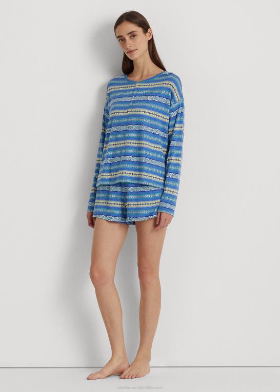blåt tryk Kvinder Ralph Lauren fair isle jersey boxer pyjamas sæt Z426B9577