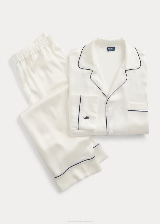 ecru Kvinder Ralph Lauren langærmet stretch pyjamassæt i silke Z426B3007