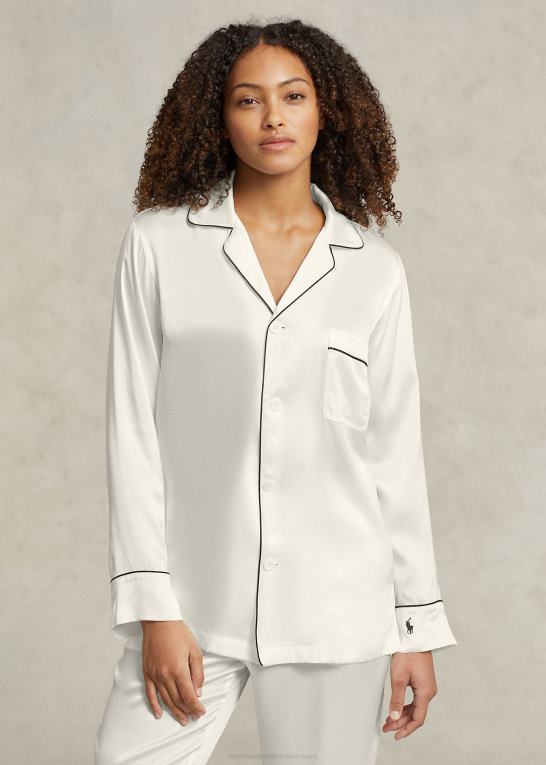 ecru Kvinder Ralph Lauren langærmet stretch pyjamassæt i silke Z426B3007
