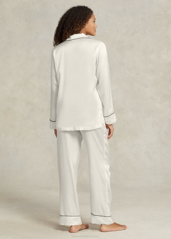 ecru Kvinder Ralph Lauren langærmet stretch pyjamassæt i silke Z426B3007