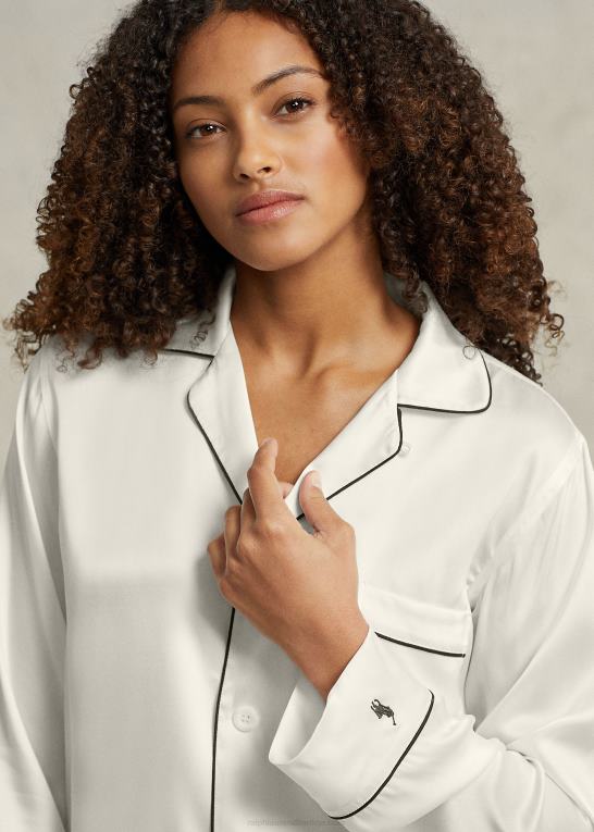 ecru Kvinder Ralph Lauren langærmet stretch pyjamassæt i silke Z426B3007