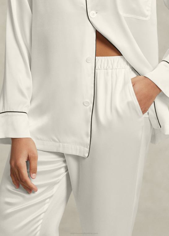 ecru Kvinder Ralph Lauren langærmet stretch pyjamassæt i silke Z426B3007