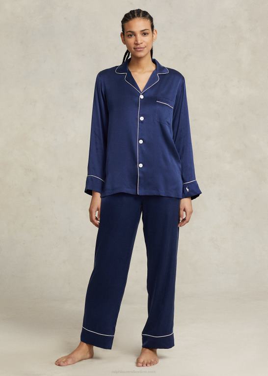 flåde Kvinder Ralph Lauren langærmet stretch pyjamassæt i silke Z426B3008