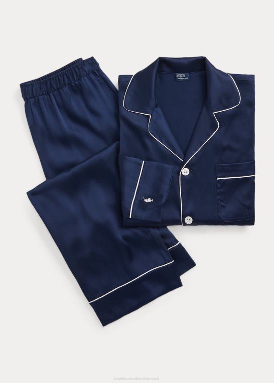 flåde Kvinder Ralph Lauren langærmet stretch pyjamassæt i silke Z426B3008