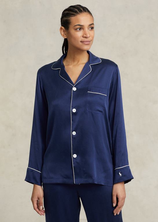 flåde Kvinder Ralph Lauren langærmet stretch pyjamassæt i silke Z426B3008