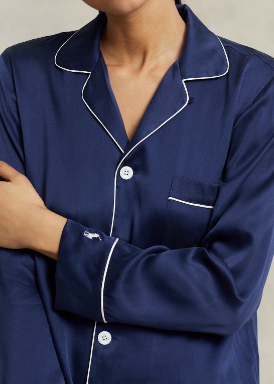 flåde Kvinder Ralph Lauren langærmet stretch pyjamassæt i silke Z426B3008