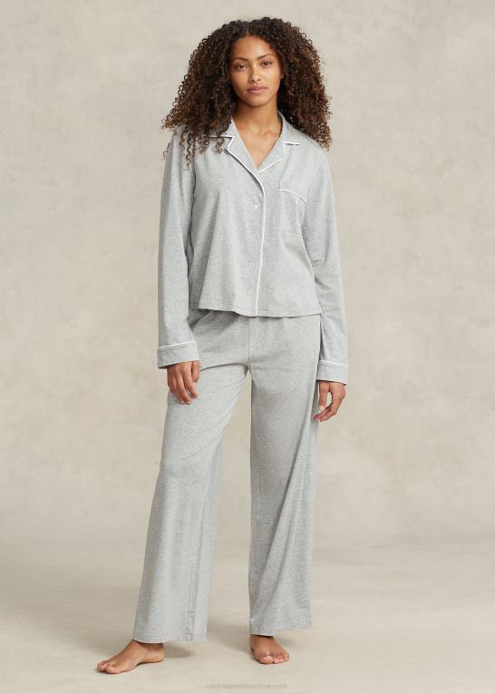 gråmeleret Kvinder Ralph Lauren jersey langærmet pyjamassæt Z426B2895