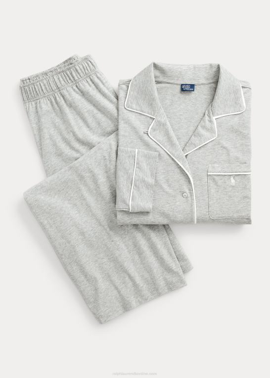 gråmeleret Kvinder Ralph Lauren jersey langærmet pyjamassæt Z426B2895