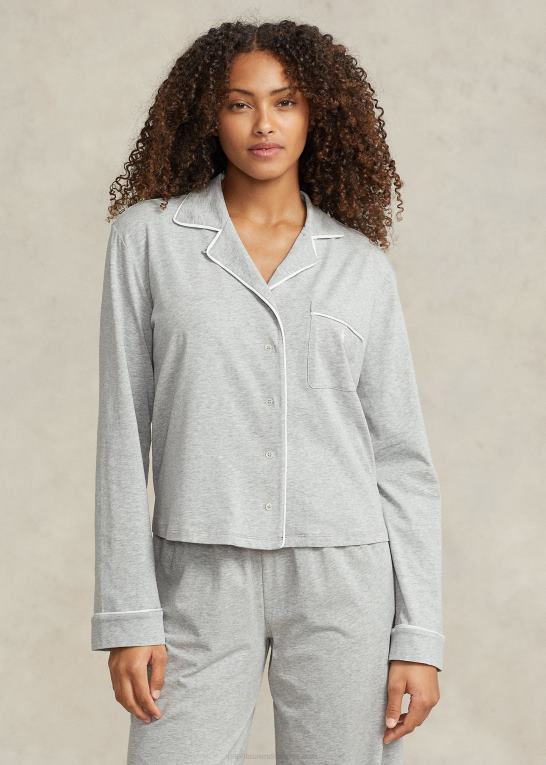 gråmeleret Kvinder Ralph Lauren jersey langærmet pyjamassæt Z426B2895